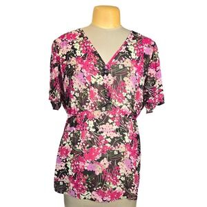 Agenda Womens Size 24 Sheer Tunic Blouse Floral Romantic Resort Vacation Artsy